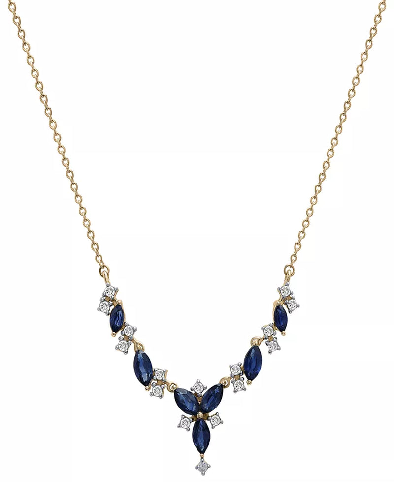 [14K] Gold Sapphire (1-1/4 Ct. T.W.) & Diamond (1/5 Ct. T.W.) Cluster Statement Necklace