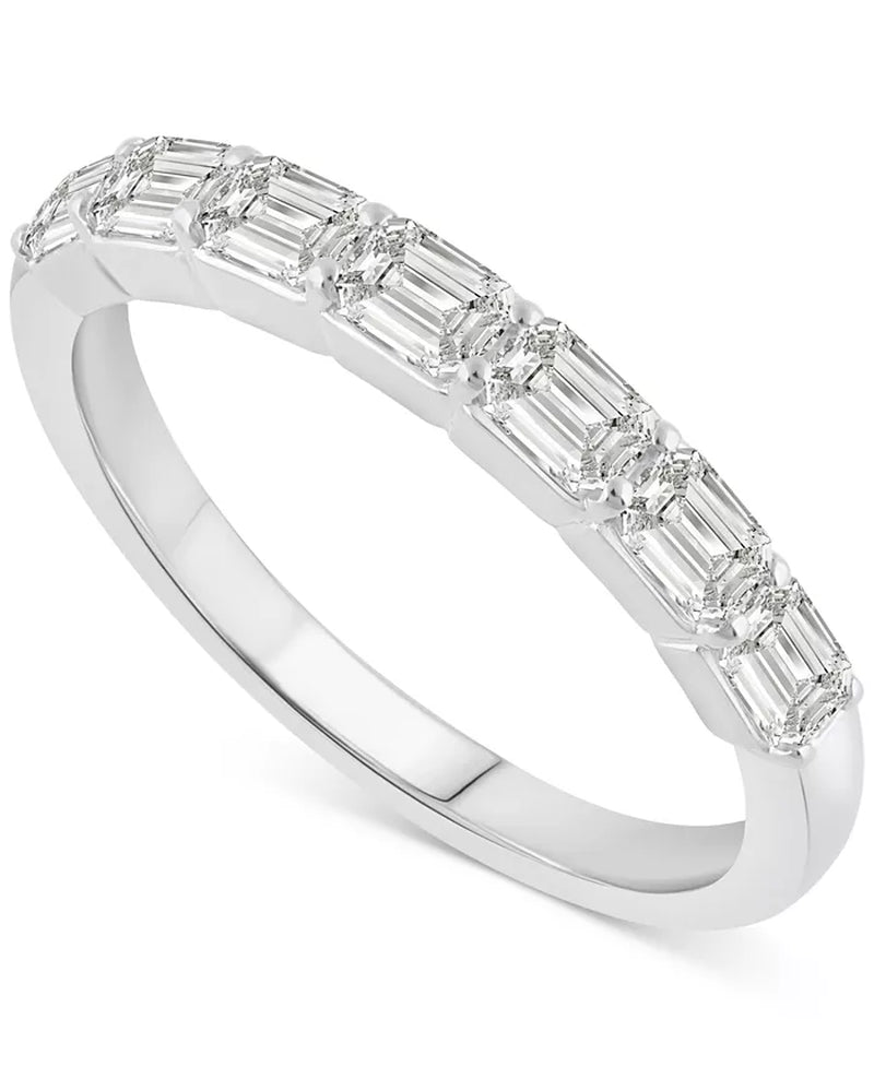 [14K, 1 Ct. T.W.] White Gold Diamond Emerald-Cut Anniversary Band