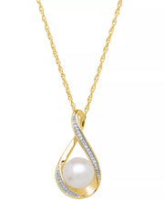 [14K] Gold Cultured Freshwater Pearl & Diamond Accent Pendant Necklace