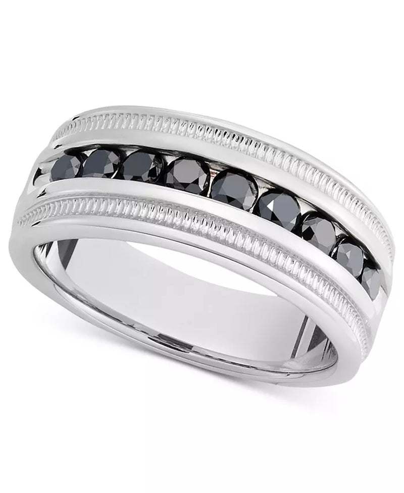 [1 Ct. T.W.] Sterling Silver & Black Diamond Men's Band