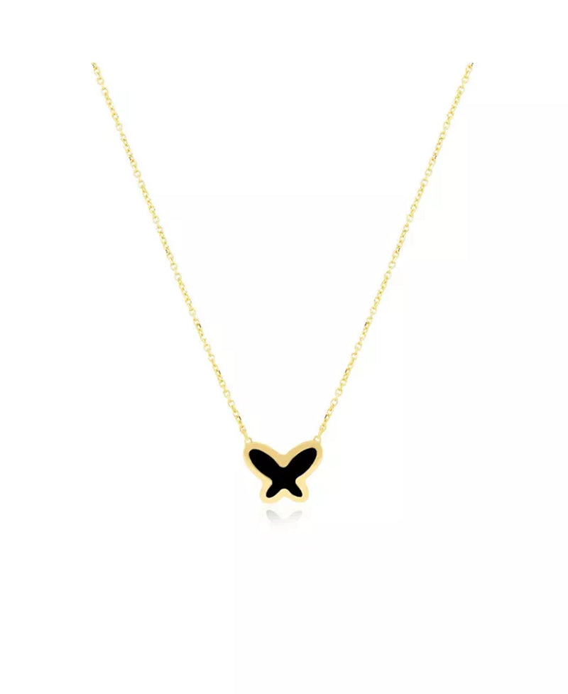 [14K] Gold Onyx Single Butterfly Necklace 