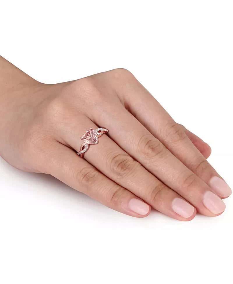 [10K] Rose Gold Morganite (1-3/4 Ct. T.W.) & Diamond (1/10 Ct. T.W.) Heart Ring