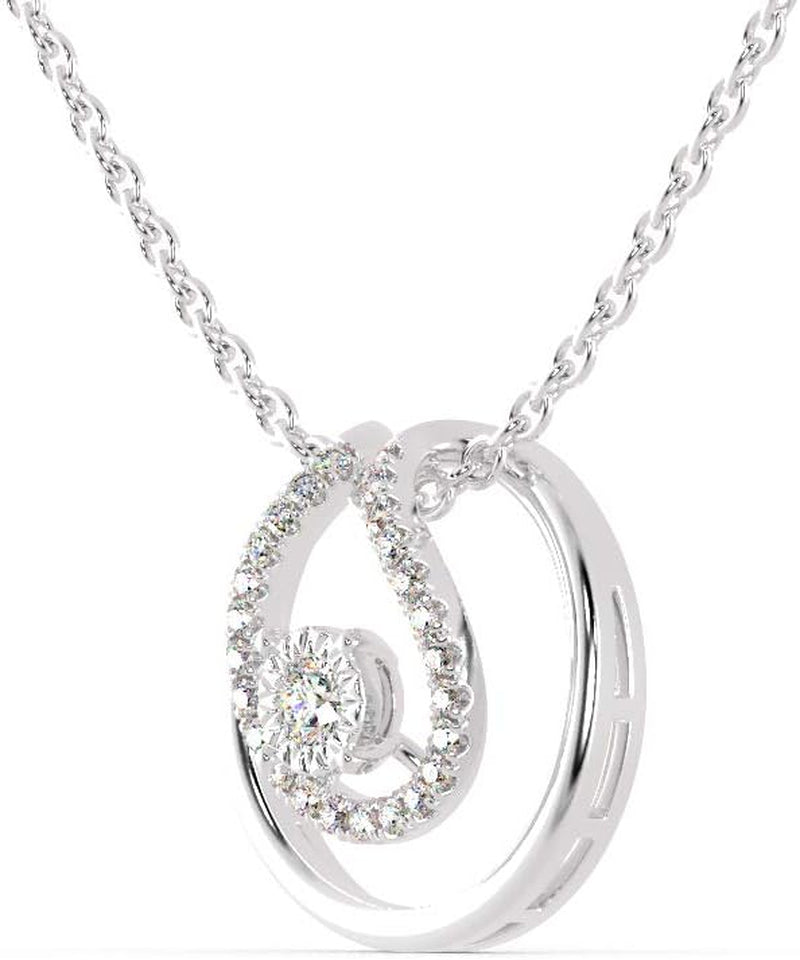 [14K, 18K, 0.26 Ct] Gold Circle Solitaire Style Pendant Necklace Natural Round Diamonds Necklace