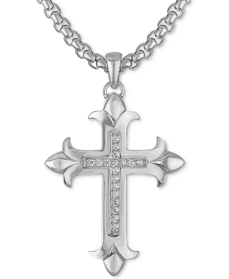 [1/5 Ct. T.W.] Sterling Silver Fancy Diamond Cross 22" Pendant Necklace