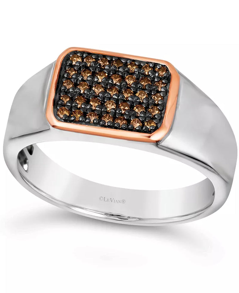 [14K, 1/3 Ct. T.W.] Men's Rose Gold Diamond Ring in Sterling Silver