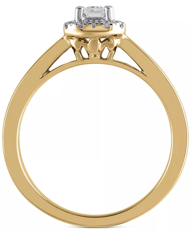 [14K, 1/2 Ct. T.W.] Gold Diamond Emerald-Cut Halo Engagement Ring