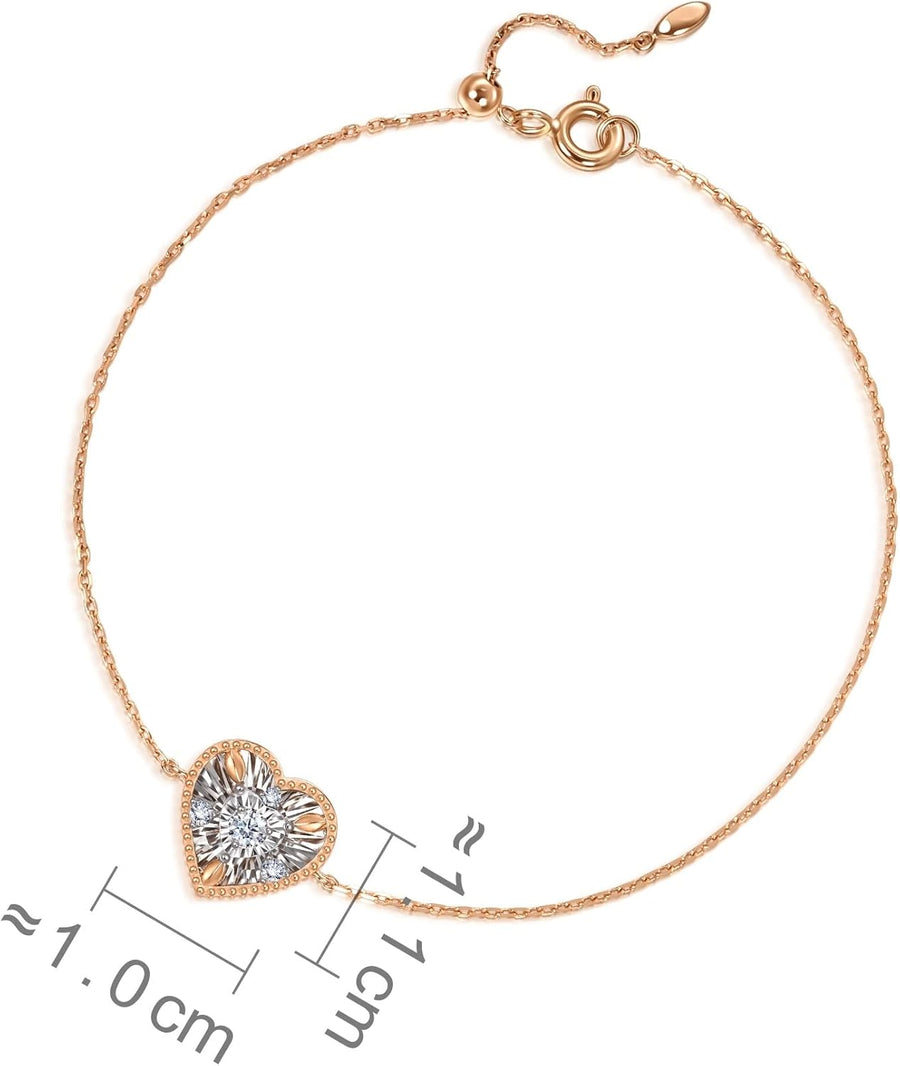 [18K] White & Rose Solid Gold Diamond Heart-Shaped Bracelet