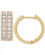 [10K, 1 Ct. T.W.] Gold Lab Grown Diamond Channel-Set Small Hoop Earrings