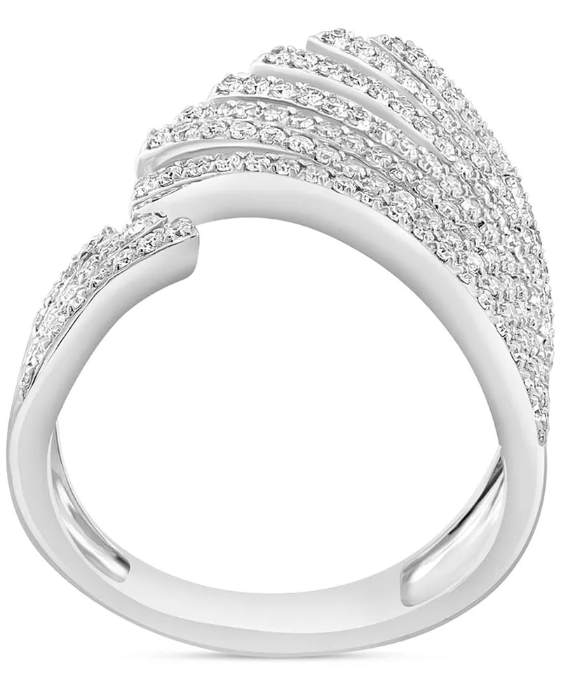 [14K, 5/8 Ct. T.W.] White Gold  Diamond Fan Style Bypass Ring