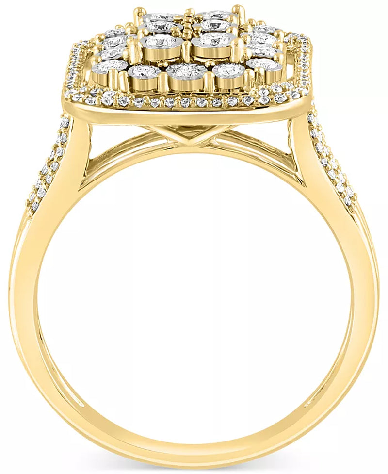 [14K, 1/2 Ct. T.W.] Gold Diamond Rectangle Cluster Split Shank Ring