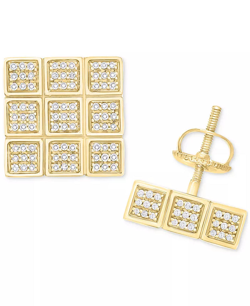 [10K, 1 Ct. T.W.] Gold Diamond Square Cluster Stud Earrings