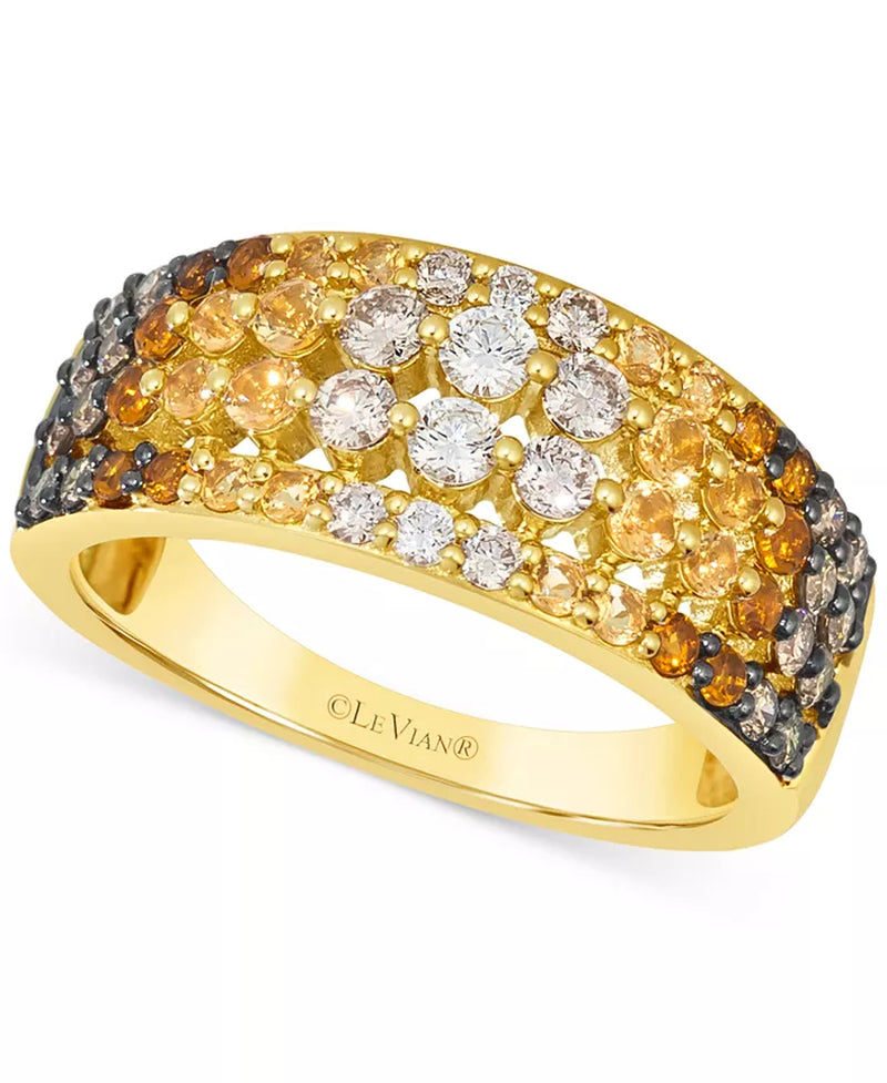 [ 14K] Gold Citrine (1/2 Ct. T.W.) & Diamond (5/8 Ct. T.W.) Four Row Statement Ring