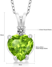 [14K, 1.57 Cttw] White Gold Green Peridot & White Diamond Pendant Necklace