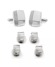 Gentlemen's Stainless Steel Tartan Plaid Cufflinks & Stud 6 Piece Set