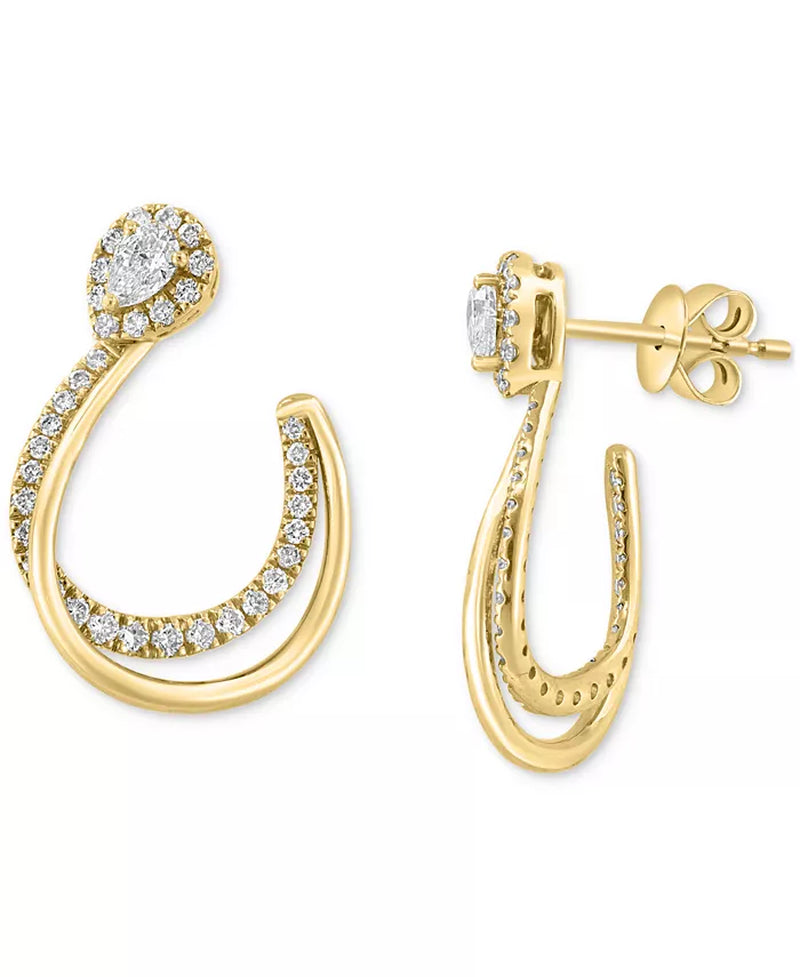 [14K, 3/4 Ct. T.W.] Gold EFFY® Diamond Pear & Double Round Hoop Earrings