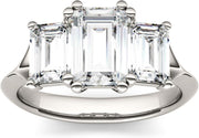 [14K, 2.91 Cttw]  White Gold with Rhodium Lab Created Moissanite Emerald Cut Engagement Ring 