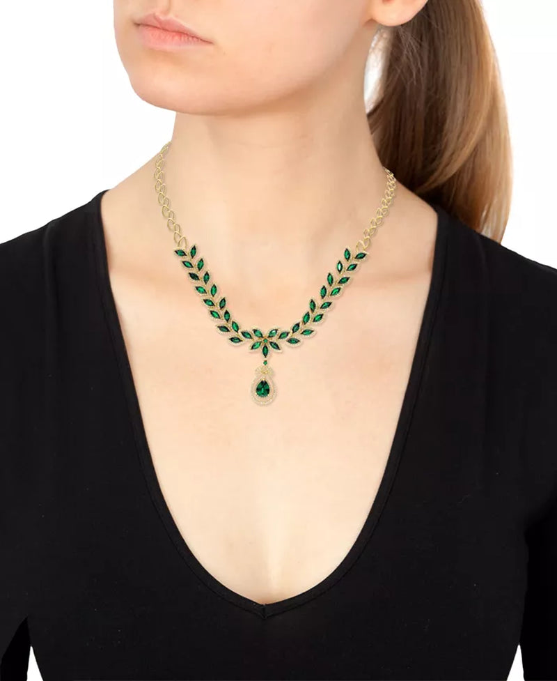 [14K] Brasilica Emerald (11-3/4 Ct. T.W.) and Diamond (2-3/4 Ct. T.W.) Pendant Necklace