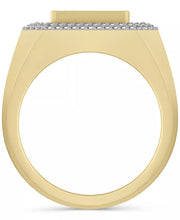 [10K, 1-1/4 Ct. T.W.] Gold Men's Diamond Round & Baguette Square Halo Cluster Ring