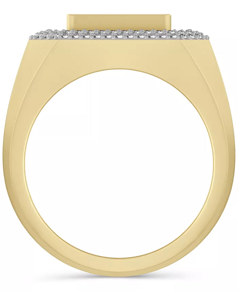 [10K, 1-1/4 Ct. T.W.] Gold Men's Diamond Round & Baguette Square Halo Cluster Ring