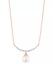 [14K, 1/6 Ct. T.W.] Rose Gold Cultured Akoya Pearl (6Mm) & Diamond Collar Necklace