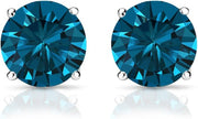 [1/4-2 Ct] Platinum Blue Diamond 4-Prong Basket Screw-Back Stud Earrings 