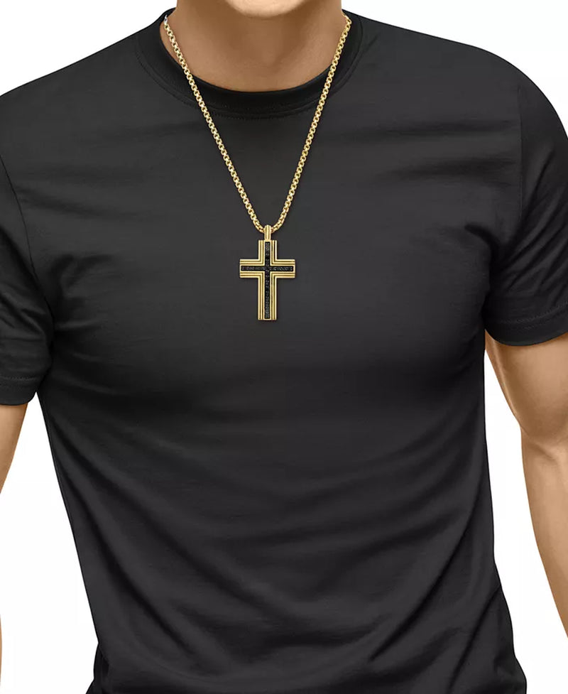 [3/4 Ct. T.W.]  Men's Gold-Plated Sterling Silver Black Spinel Square Cross 22" Necklace