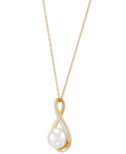 [14K] Gold Cultured Freshwater Pearl & Diamond Accent Pendant Necklace