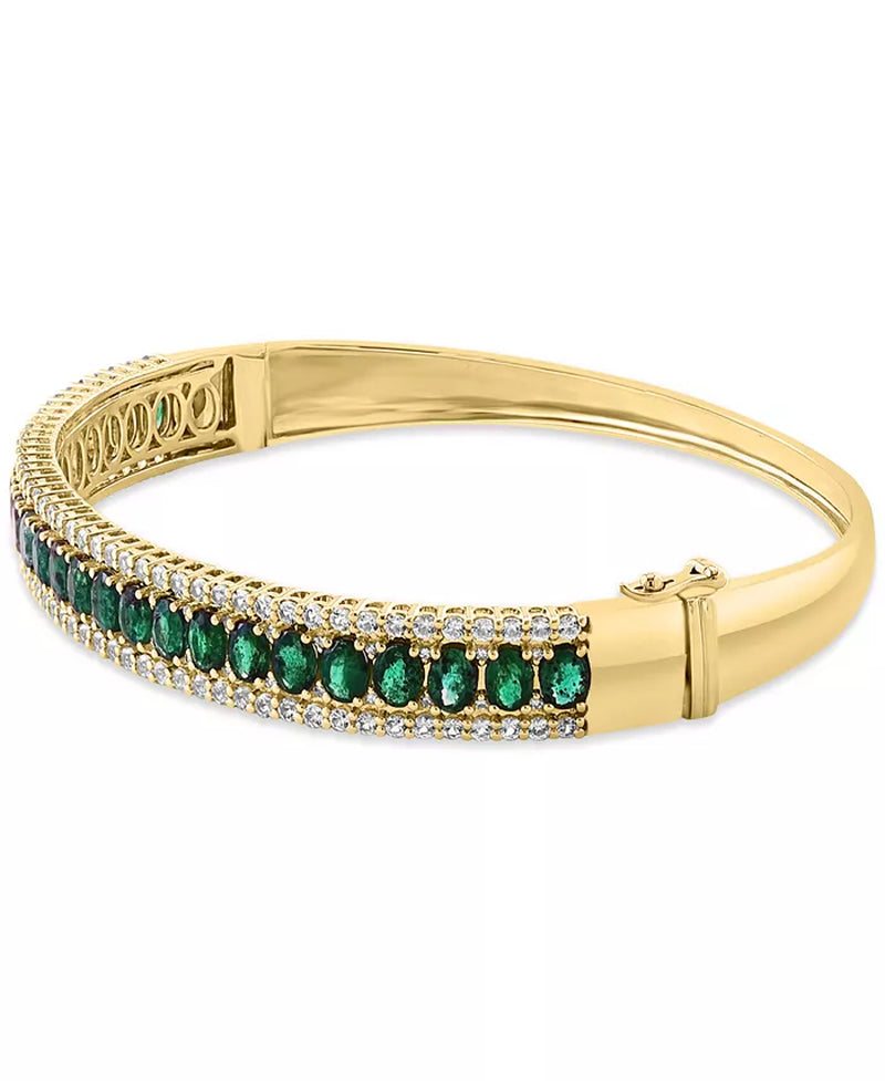 [14K, 4-1/2 Ct. T.W.] Gold Emerald White Sapphire (1-1/3 Ct. T.W.) & Diamond (1/6 Ct. T.W.) Bangle Bracelet