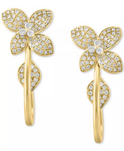 [14K, 5/8 Ct. T.W.] Gold Diamond Flower Pavã© Hoop Earrings