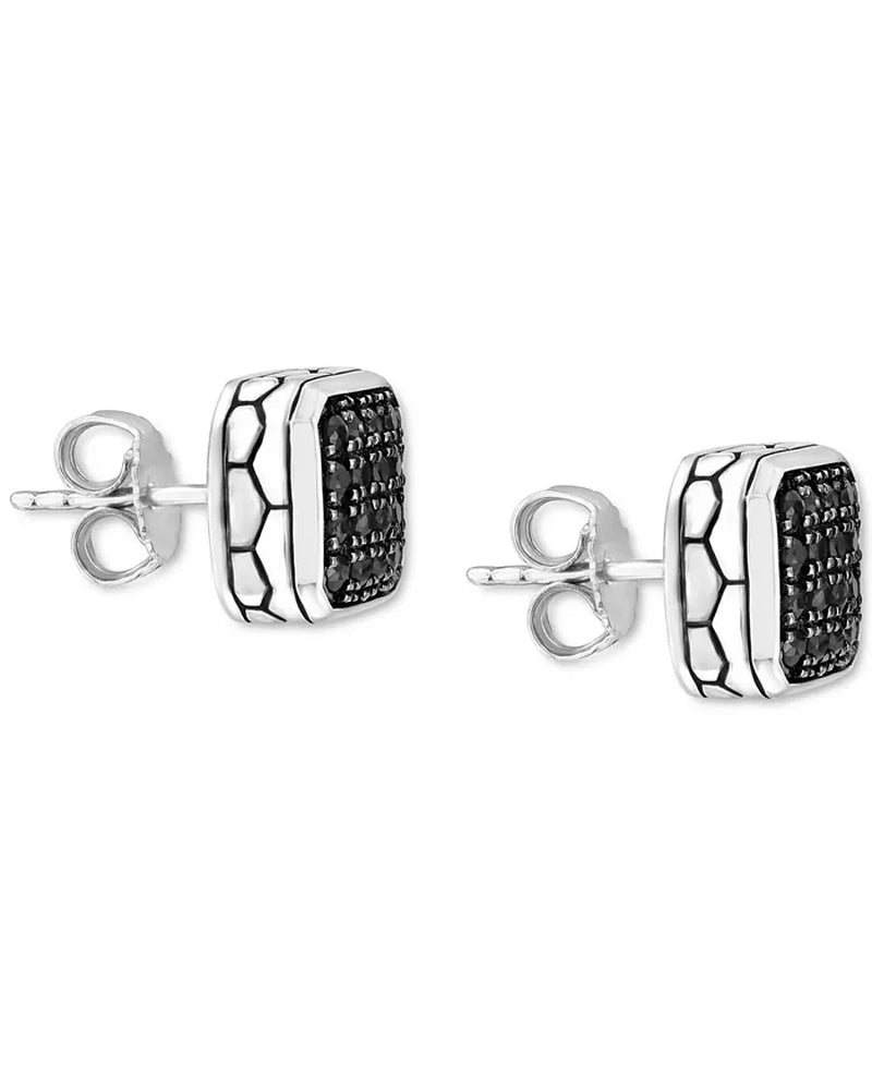 [5/8 Ct. T.W.] Sterling Silver Men's Black Sapphire Stud Earrings