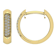 [14K, 0.15 Ct] Yellow Gold Hoops Earrings With Natural Round Diamonds