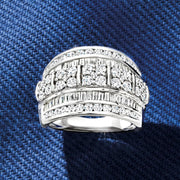 [1.40 Ct] Sterling Silver Baguette & round Diamond Multi-Row Ring