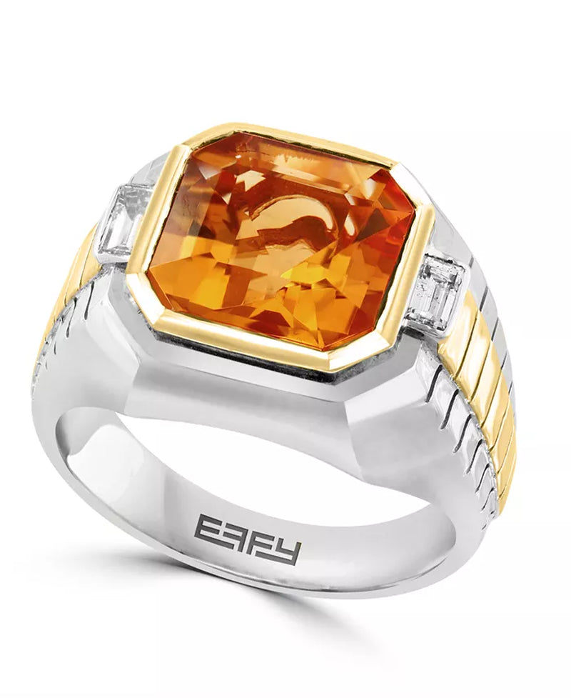 [14K] Gold-Plated Sterling Silver Citrine (5-1/10 Ct. T.W.) & White Topaz (1/10 Ct. T.W.) Ring