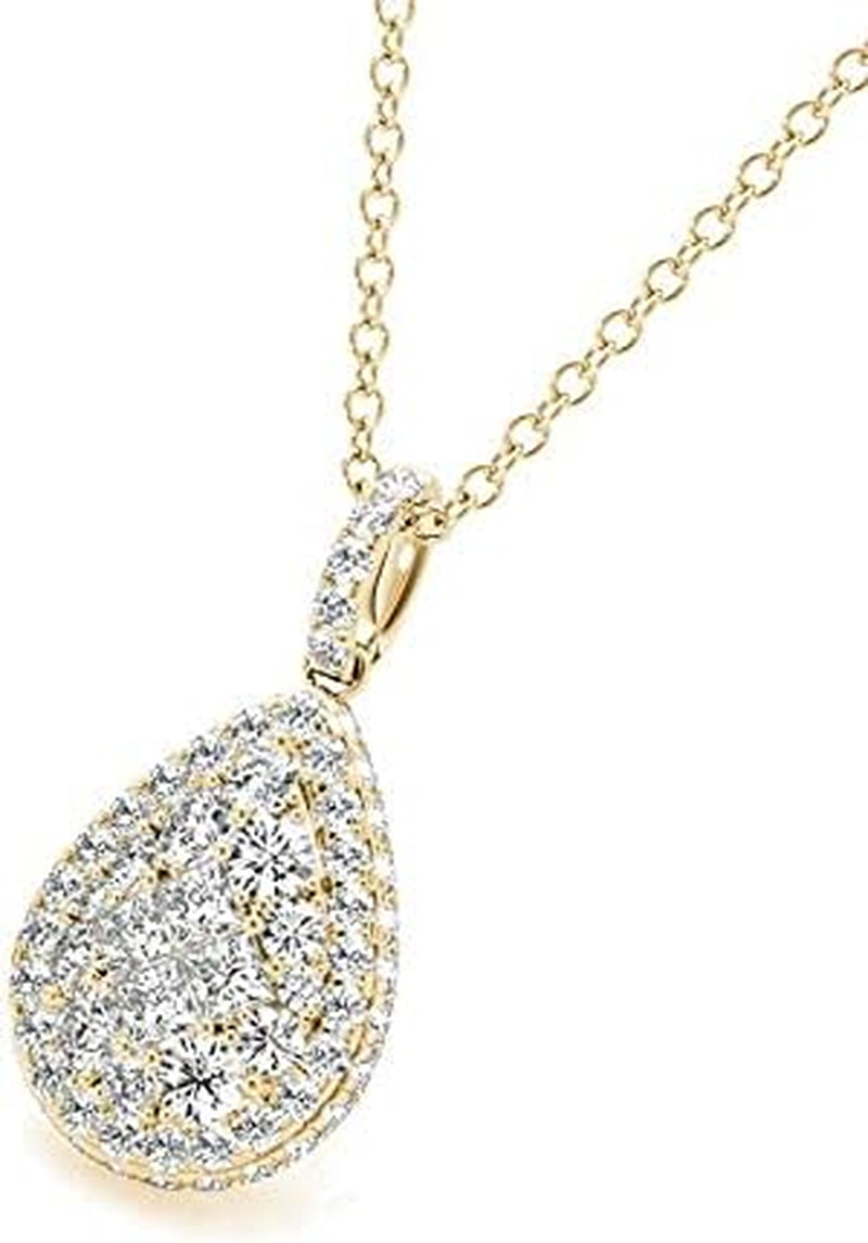 [18Kt, 0.87 Cttw] White Gold Necklace Pear-Shaped Cluster Diamond Pendant