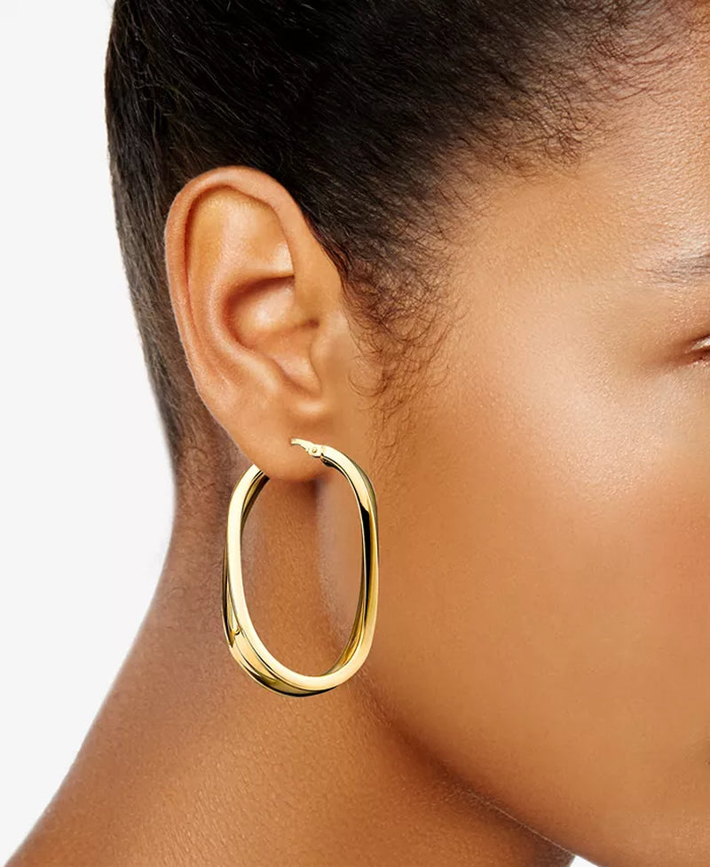 [14K] Gold Twisted Oval Hoop Earrings