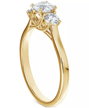 [14K, 3/4 Ct. T.W] White or Yellow Gold Diamond Three Stone Diamond Engagement Ring