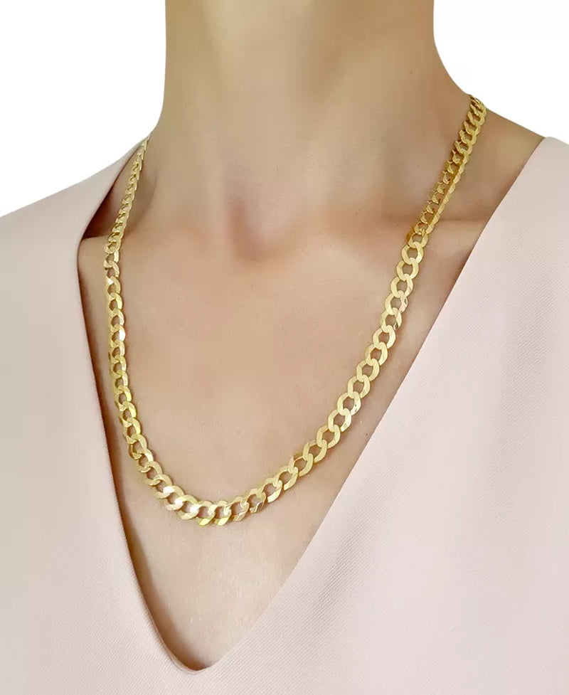 [14K, 7Mm] Gold 22" Open Curb Link Chain Necklace