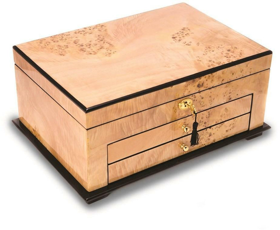 Birdseye Maple Lacquered Wood 3 Level Jewelry Box