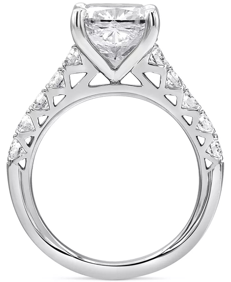 [14K, 4-3/4 Ct. T.W.] White Gold Certified Lab Grown Diamond Cushion Cut Engagement Ring