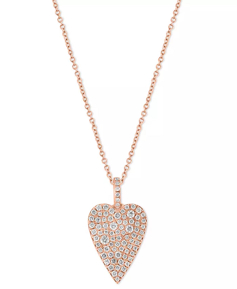 [14K, 5/8 Ct. T.W.]  Rose Gold Diamond Pavã© Heart 18" Pendant