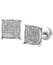 [1/4 Ct. T.W.] Men's Sterling Silver Diamond Cushion Cluster Stud Earrings