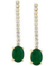 [14K] Gold Emerald (2-1/4 Ct. T.W.) & Diamond (1/3 Ct. T.W.) Chain Drop Earrings