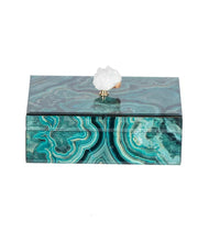  Imported Blueish-green Marbled Jewelry Case with Geode Finial