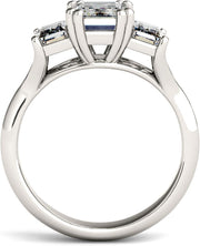 [14K, 2.91 Cttw]  White Gold with Rhodium Lab Created Moissanite Emerald Cut Engagement Ring 