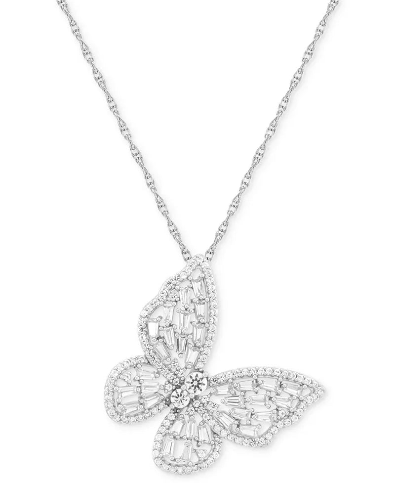 [2-1/4 Ct. T.W] Lab-Grown White Sapphire Butterfly Pendant Necklace