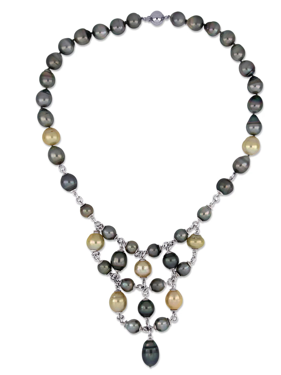 [18"] Sterling Silver & High Polish Finish Cultured Pearls Necklace