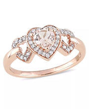 [10K, 1/8 T.C.W.] Rose Gold Morganite & Diamond Linked Heart Ring