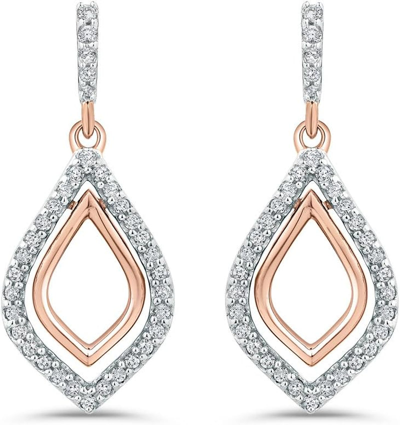 [10K, 1/4 Cttw] Rose Gold Diamond Dangle Earrings