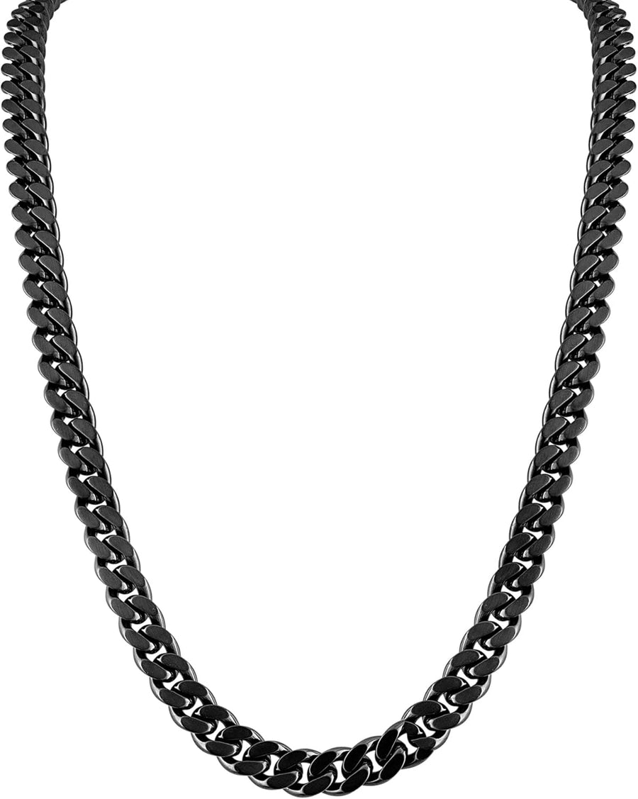 [10Mm] Brushed Polished Gunmetal Curb Chain Stainless Steel Necklace