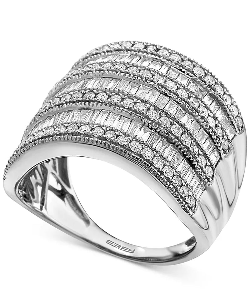 [14K, 1-1/2 Ct. T.W.] White Gold / Rose Diamond Multi-Row Statement Ring